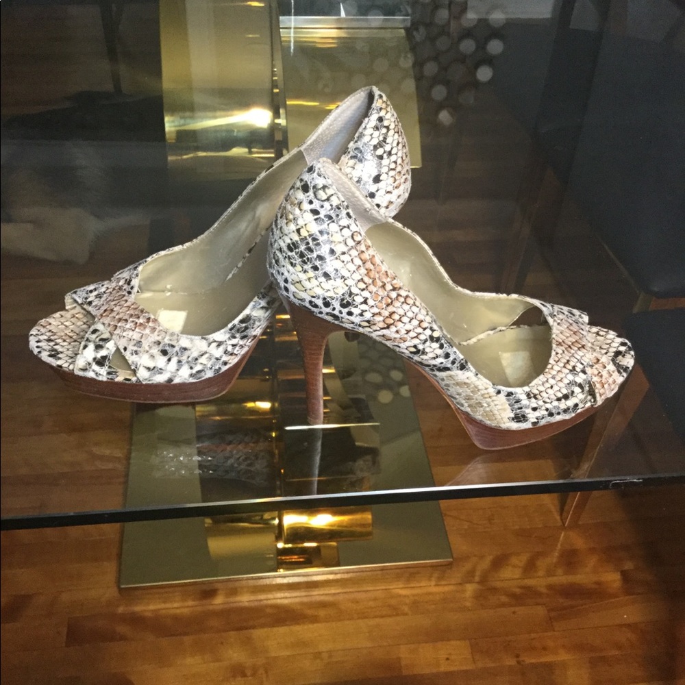 Snake print Open Toe wood Platform stiletto heel